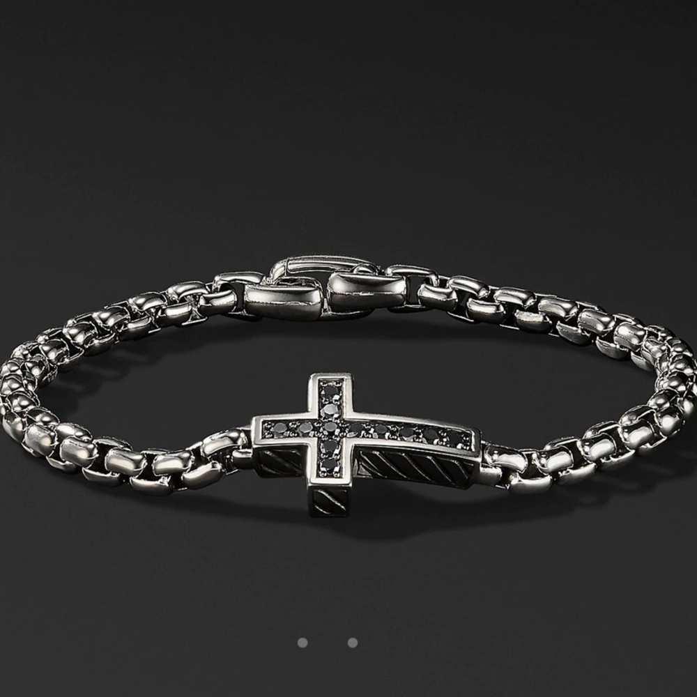 DAVID YURMAN PAVÉ CROSS BRACELET W/ BLACK DIAMONDS